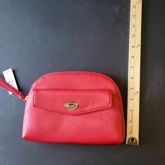 New Talbots Red Pebbled Leather Wristlet Purse - Picture 7 of 9
